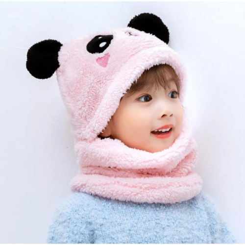 Kids Winter Panda Wool Cap With Neck Warmer – Warm And Cozy Cartoon Panda Design Baby Cap