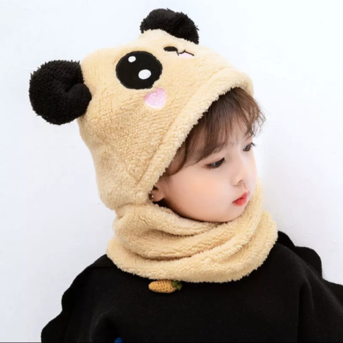 Kids Winter Panda Wool Cap With Neck Warmer – Warm And Cozy Cartoon Panda Design Baby Cap