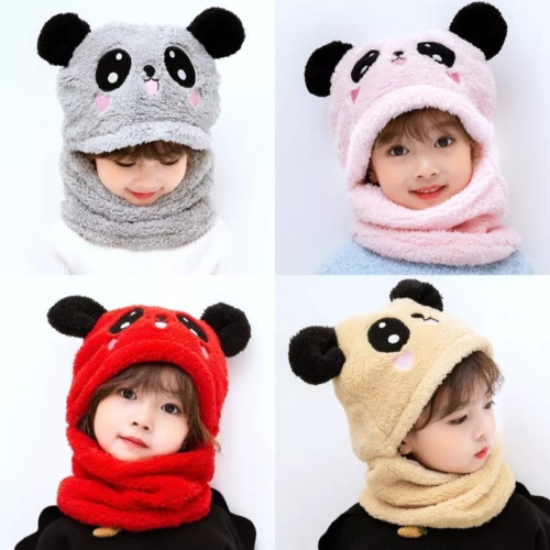 Kids Winter Panda Wool Cap With Neck Warmer – Warm And Cozy Cartoon Panda Design Baby Cap