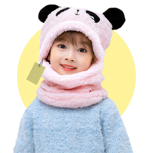 Kids Winter Panda Wool Cap With Neck Warmer – Warm And Cozy Cartoon Panda Design Baby Cap