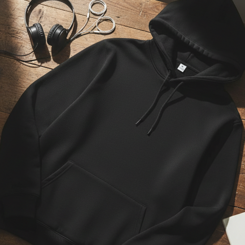 Black Polyester Hoodie – Warm, Soft & Stylish | Unisex Casual Wear for Winter & Everyday Comfort